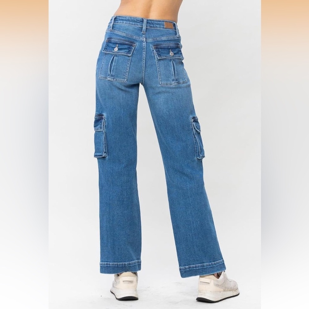Judy Blue High Waist Wide Leg Denim Cargo Jeans 88724 size 11 - Picture 3 of 7